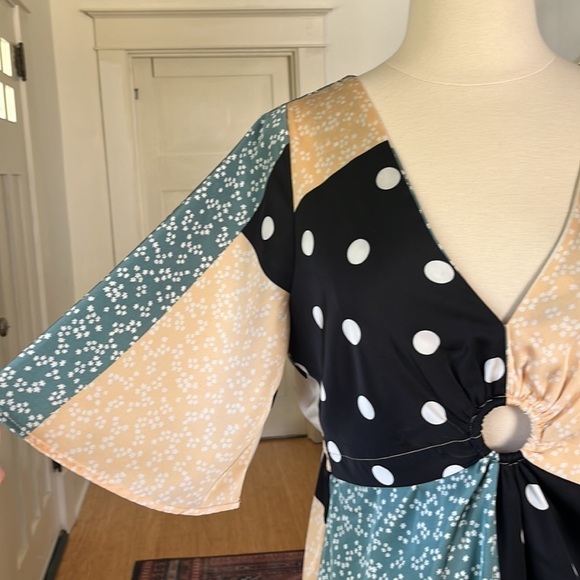 LULUS Multi Print Satin Midi Dress Size Small - Picture 4 of 13